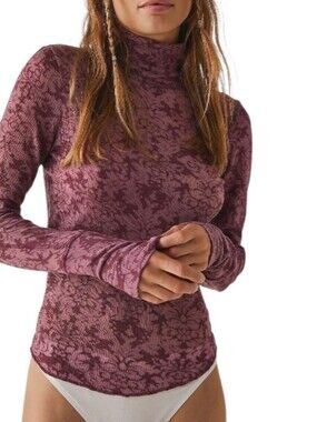Free People Ypu And I Long Sleeve Semi-Sheer Mock Neck Top-NWOT